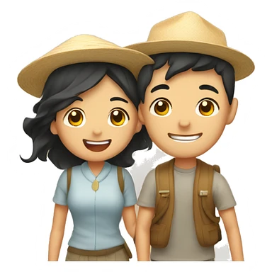 Cute Asian couple excitedly traveling  sticker