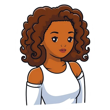 Black woman with long brown ringlet curls sticker
