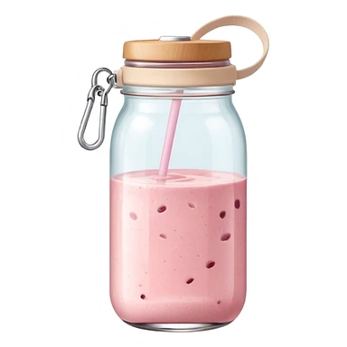 Minimal airport snack moment: clear infused water glass, pastel pink smoothie jar, beige bag strap visible sticker