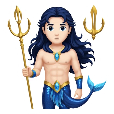 Neptune, God of the Sea from Gods and Goddesses with long black hair, dark blue sequin outfit sticker