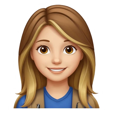 make a girl with long brown hair with blond highlights and layers with hazel eyes sticker