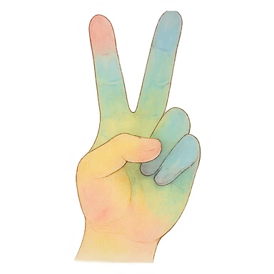 hand making a peace sign with a rainbow theme sticker