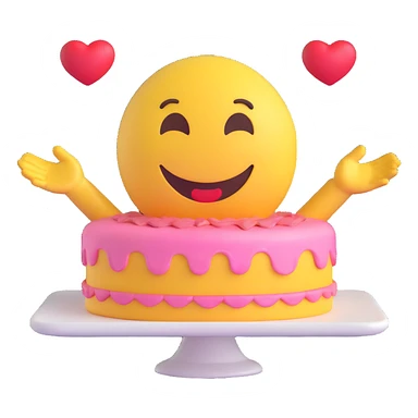 3D smiley emoji, round shape, in love: heart cake, smiling face, no body sticker