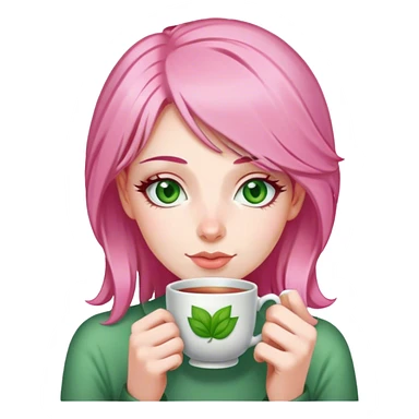 Pink haired woman with green eyes drinking a cuppa tea  sticker