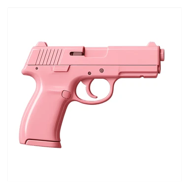 Remove the heart shape and motifs from the photorealistic pink pistol, making it a standard realistic pistol with a glossy finish on a white background. Maintain photorealistic style with a glossy finish and clean white background. sticker