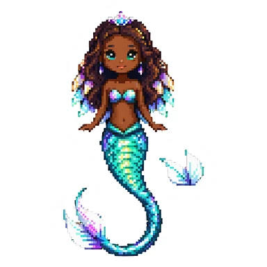 Mermaid princess with dark brown skin and shimmering iridescent tail scales sticker