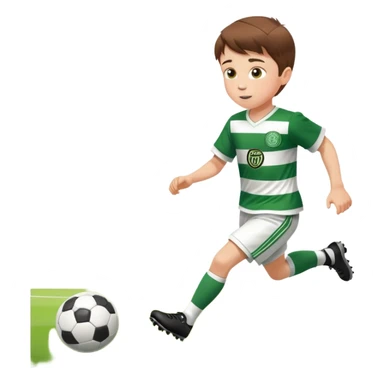 Brown hair 6 years old white boy footballer RUNNING playing soccer wearing CELTIC  UNIFORM  has white stripes  # 17 in the jersey !  sticker