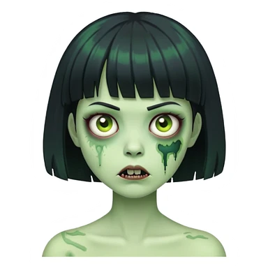 green zumbie girl with short black hair and bangs sticker