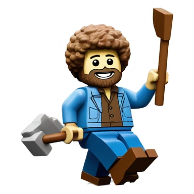 Bob Ross in a lego style dancing on a plow sticker