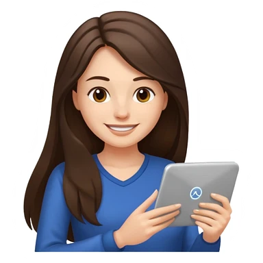 웃는 얼굴로 이메일 쓰는 브루넷 긴머리 여자 sticker