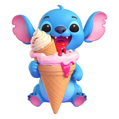 Stitch eating a melting ice cream cone sticker