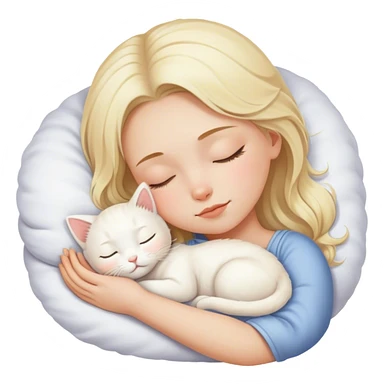 White girl blond hair sleeping with white kitty sticker