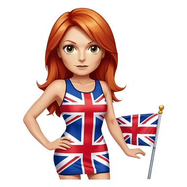 Geri Halliwell with red hair and blonde highlights wearing a short bodycon uk flag dress sticker