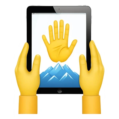 2 yellow hands holding an ipad sticker