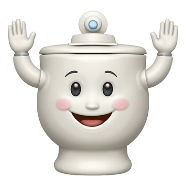 arafed toilet with a smile on the lid and arms sticker