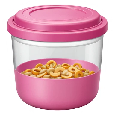 leftover food bowl, with plastic cover on top. pink sticker