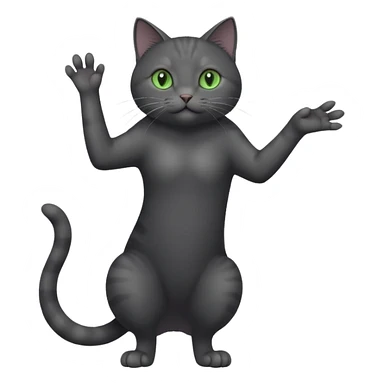 full body gorgeous solid dark grey cat with green eyes, white paws and white whiskers reaching for something sticker