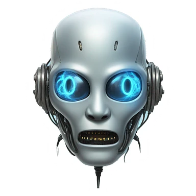 Alien robot head with glowing wires sticker