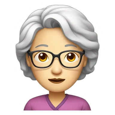 Chinese senior lady looks sleepy wear glasses sticker