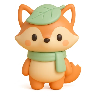 fox wearing a leaf hat and scarf, cute autumn soft style, soft pastel colors, vinyl figure style sticker