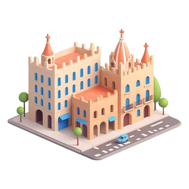 Barcelona street with Gaudi architecture in 3D emoji style sticker