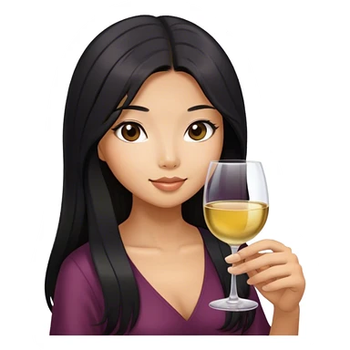 tan asian girl with black long hair holding glass of wine sticker