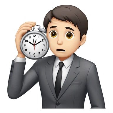 stressed business man holding a clock sticker