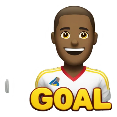 a yellow emoji celebrating a goal with a big smile and the word 'GOAL!' in bold, festive letters. The emoji should be holding the Colombian flag, but without hands, just the flag next to it. sticker