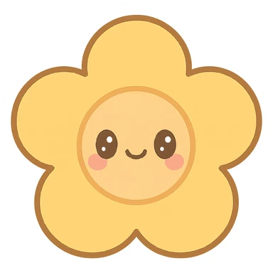 yellow flower-shaped candy, kawaii style, isolated on transparent background sticker