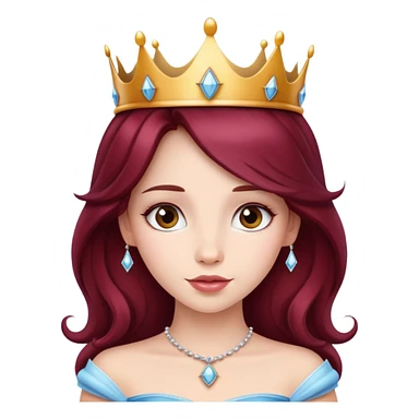 Beautiful long burgundy haired girl wearing a princess crown sticker