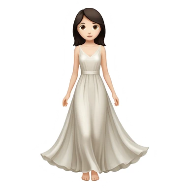Make an emoji of a slender, full-length girl in an evening white dress with dark hair and brown eyes sticker
