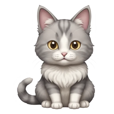 a realistic looking very fluffy grey and white cat sitting up straight sticker