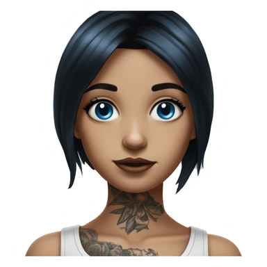Hyperrealistic girl with blue eyes and black hair and arm tattoos sticker