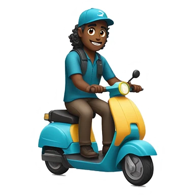 delivery man with long wavy hair on e-scooter sticker