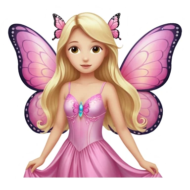 Detailed pink dress, long blonde hair, pink butterfly wings sticker