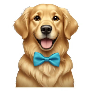 A golden retriever happy with a bow tie sticker
