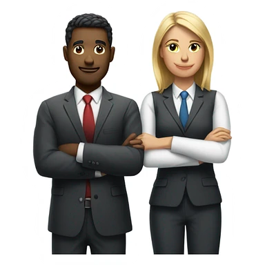 two buisness man and a buissness women arms folded happy sticker