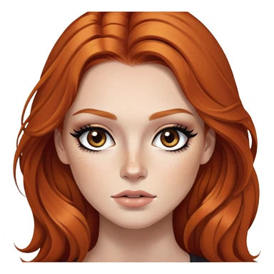 ginger hair, brown eyes, freckled, baddie,pretty makeup, strong makeup, black eyeliner, long hair sticker