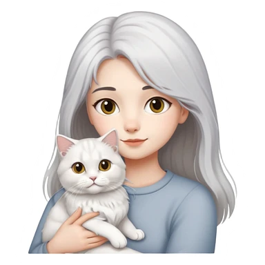 gray hair girl with white British Longhair cat sticker