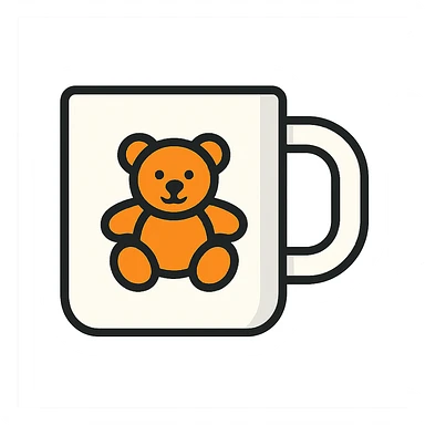 white mug with a teddy bear pattern sticker