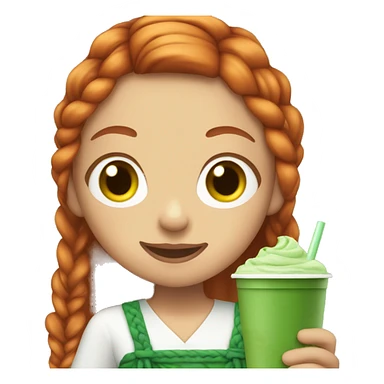 Redhead girl with braids holding iced matcha sticker