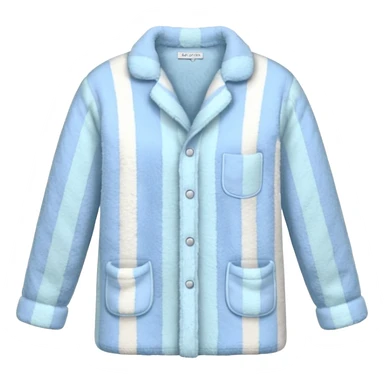 emoji of an isolated fluffy fleece pajama top with soft pastel 'vertical' stripes, plush fuzzy texture, light grey and pastel blue tones, button-down long sleeves, neatly folded flat-lay, no person, no body, no mannequin, cozy warm winter mood, soft shading sticker