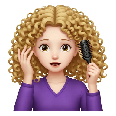 I want a girl with curly hair slowly brushing her hair and then it magically turns into straight hair then she gasps and moves her hair towards her ears gently. sticker
