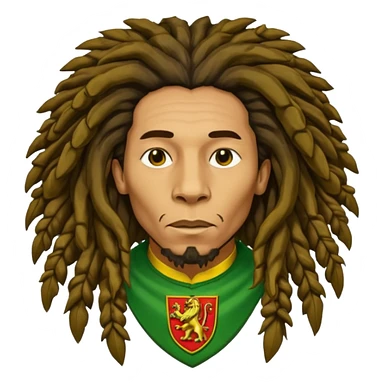 very realistic Bob Marley with gigantic dread locks in form heraldic crest with lion sticker