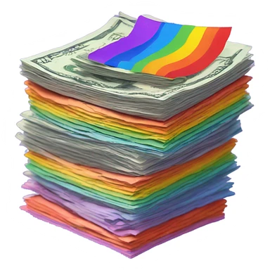 Money with rainbow color sticker