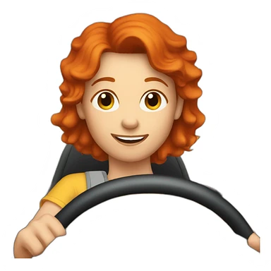 a adult with short red hair driving a car sticker