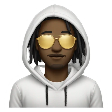 black man with white hoodie wearing gold glasses with freeform dreads sticker