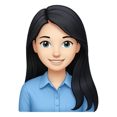 검정 긴머리에 청순한 직장인의 모습 웃고 있으면 좋겠어 하늘색 셔츠를 입으면 좋을 거 같ㅇ다  sticker