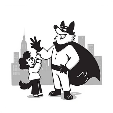 Dogman with a sidekick, hand drawn doodle style sticker