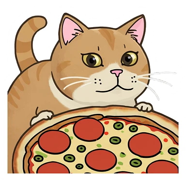 Cat on top of a pizza sticker